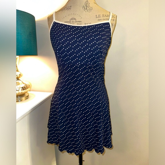 Vintage GABAR Swimdress Navy And White Dot White Trim Size 12 MINT CONDITION - Picture 1 of 7